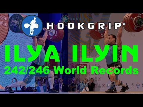 Ilya Ilyin (105) - 242kg & 246kg Clean and Jerk World Record Slow Motion Comparison