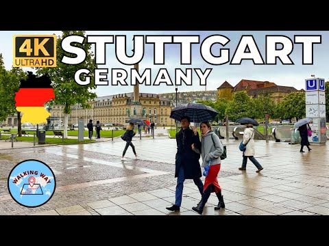 Stuttgart, Germany Walking Tour (Walk under the Rain 🌨☂) - 4K 60fps with Immersive Sound & Captions
