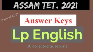 Assam TET 2021 : LP English Question Paper : Answer Keys: Grammar Gyan