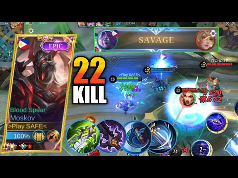 22 KILLS + SAVAGE!! MOSKOV REAL BUILD FOR MYTHICAL GLORY RANK - BUILD TOP GLOBAL MOSKOV ~ MLBB