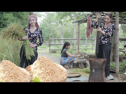 Traditional pounded rice in my country Cambodia - Polin lifestyle