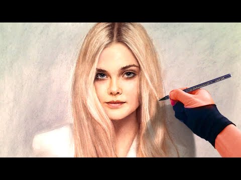 Dakota Fanning Portrait Drawing – Color Pastel