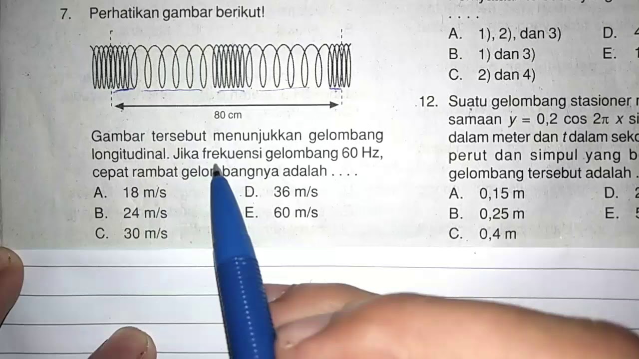 Gambar berikut ini menunjukkan gelombang longitudinal. Jika frekuensi gelombang 60 Hz, maka cepat ra