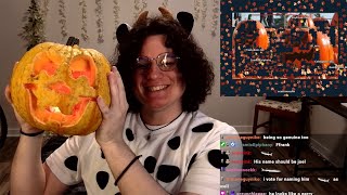 Carving a pumpkin and doing a Halloween puzzle with chat!
