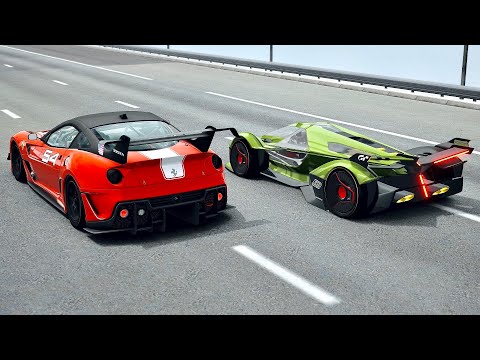 Lamborghini V12 Vision GT vs Ferrari 599XX GTO - Drag Race 20 KM