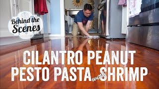 Behind the Scenes! Cilantro Peanut Pesto with Shrimp Episode (8/19/15) | Chef Julie Yoon