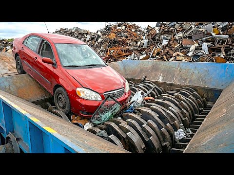 Giant Shredder Destroying Car!Heavy Duty shredder eating Metal like Meal 
