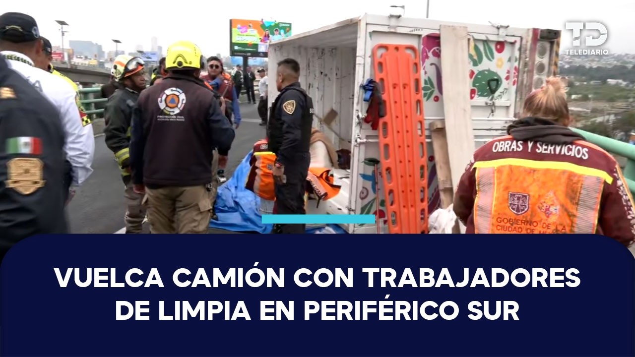 Camioneta con trabajadores de limpia vuelca sobre el segundo piso del Periférico Sur en CdMx