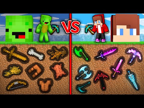 JJ and Mikey : POOR vs RICH Secret Items Mine Battle in Minecraft ! - Maizen