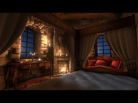 Rain, Thunderstorm & Fireplace Sounds for 12 hours in this Cozy Place | Sleep, Study, Meditation