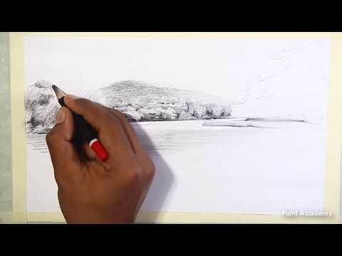 Mountains and Pine Tress Watercolor Pencil Landscape Drawing | steps to follow