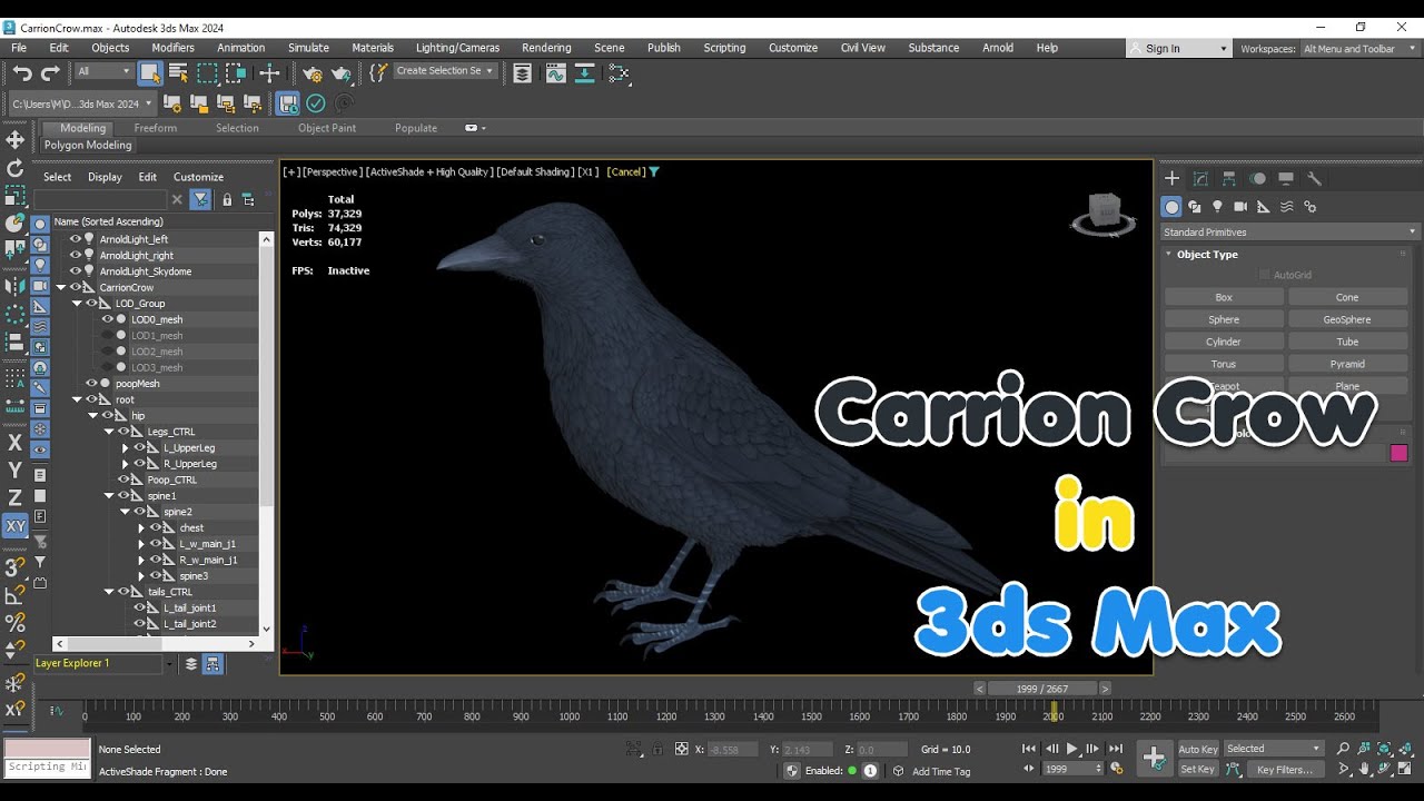 Corvo Carniceiro Animado Realista Modelo 3D