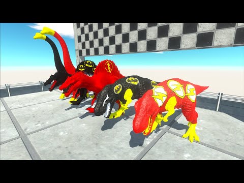 Team Batman & Flash T-rex Dinosaurs Superhero Champion Race Hunting found Jurassic world evolution