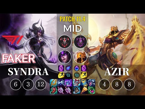 T1 Faker Syndra vs Azir Mid - KR Patch 11.4