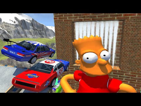 Crazy Vehicle High Speed Jumps Over BART Into Dangerous Smoke Wall - BeamNG.drive Slime Pool Jumps