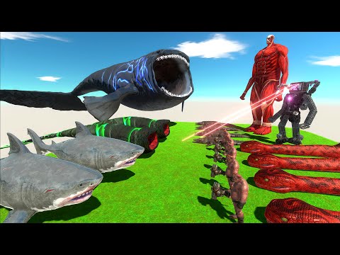 Aquatics Battle - Team Bloop VS Team Colossal Titan + Tv Man - Animal Revolt Battle Simulator