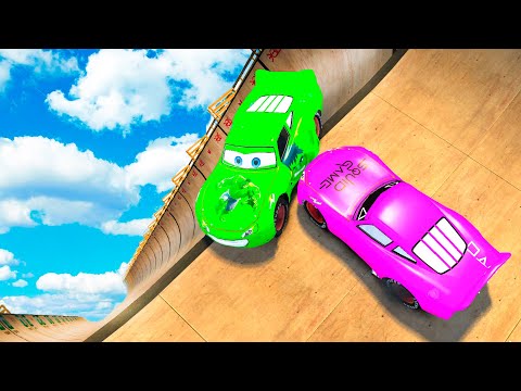GTA 4 Squid Game Lightning McQueen vs HULK McQueen Mega Ramp Crash Testing #2