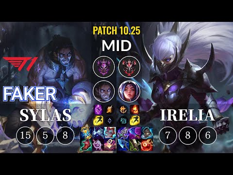 T1 Faker Sylas vs Irelia Mid - KR Patch 10.25