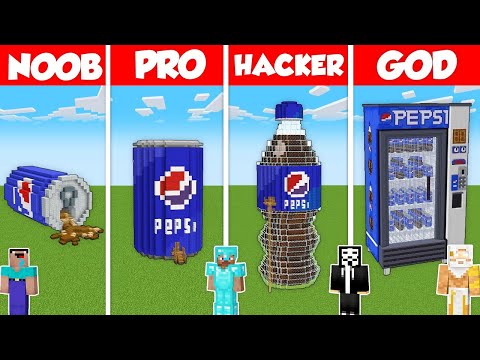 Noob Builder - Minecraft - PEPSI CAN BASE HOUSE BUILD CHALLENGE - Minecraft Battle: NOOB vs PRO vs HACKER vs GOD / Animation