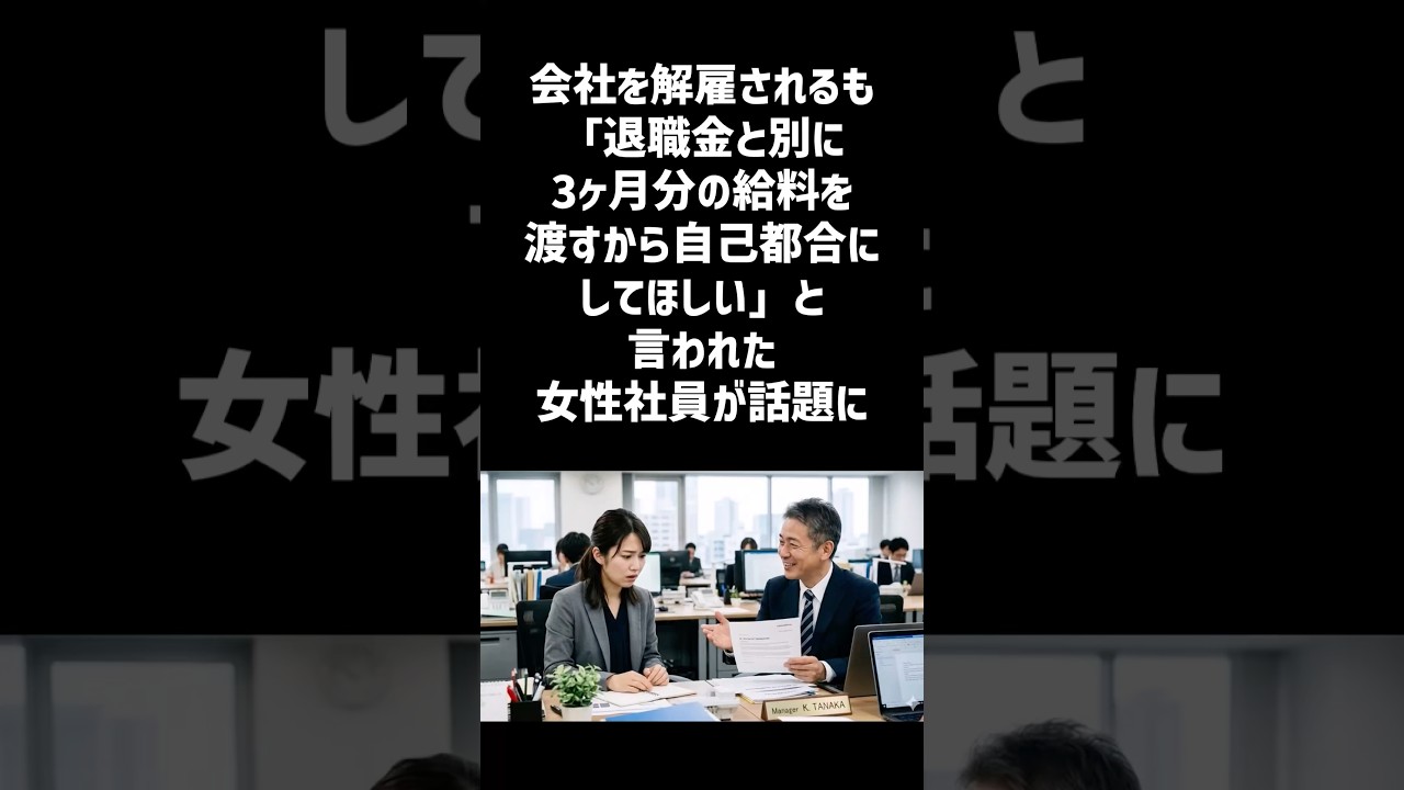 会社を解雇されるも「退職金と別に3ヶ月分の給料を渡すから自己都合なしてほしい」と言われた女性社員が話題に#一分でわかる #話題