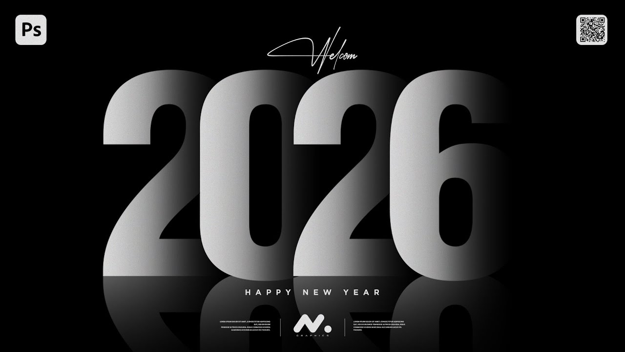 New Year Overlapping Shadow Text Design in Photoshop | New Year 2026 Poster |  Photoshop Tutorials
