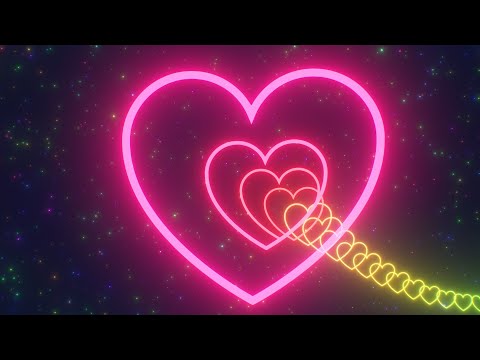 Floating In Circular Neon Glowing Rainbow Heart Tunnel In Outer Space 4K Moving Wallpaper Background