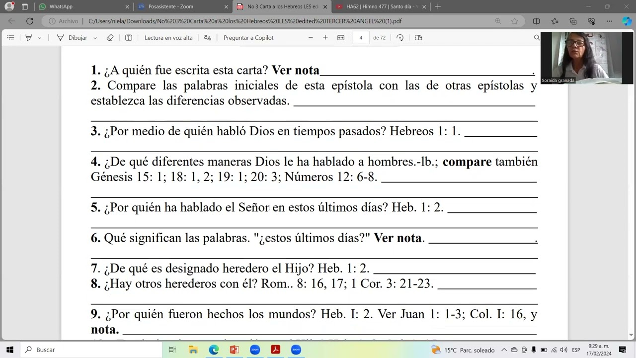 ESCUELA SABATICA 1889 "CARTA A LOS HEBREOS". LECCION 1. Angela Granada.