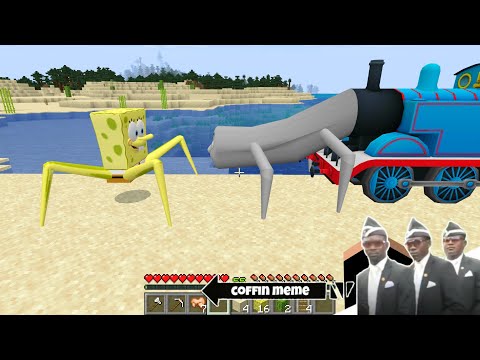 Worm Thomas vs Spider-Spongebob in Minecraft - Coffin meme