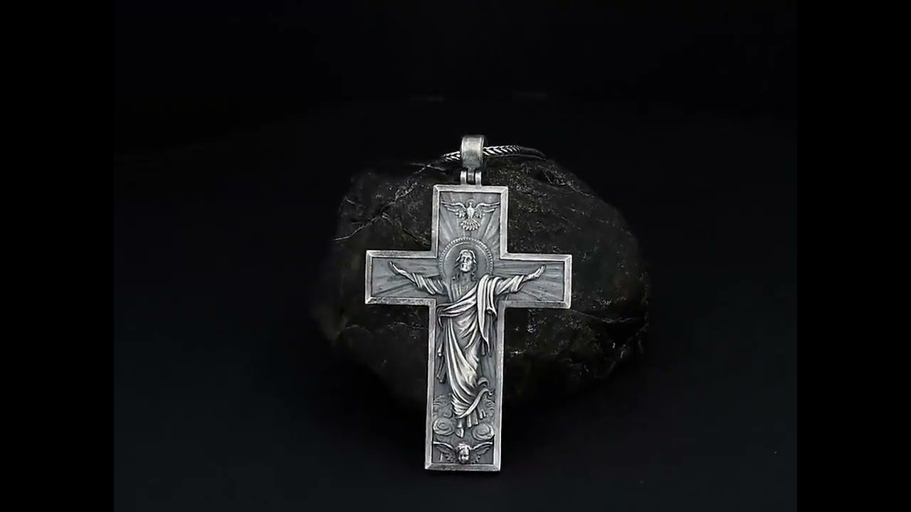 Ascension Cross Silver Necklace, Cross Silver Ascension of Christ Jesus Pendant, Christian Crucifix