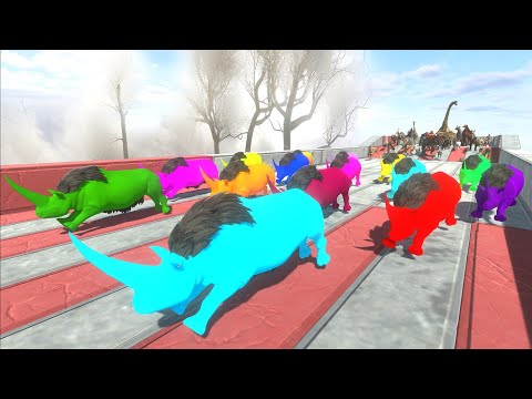 Race to eat 15 Neon Woolly Rhinos - Animal Revolt Battle Simulator