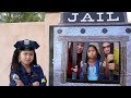 Police Jannie & Wendy Pretend Play LOCKED UP w/ Jail Playhouse