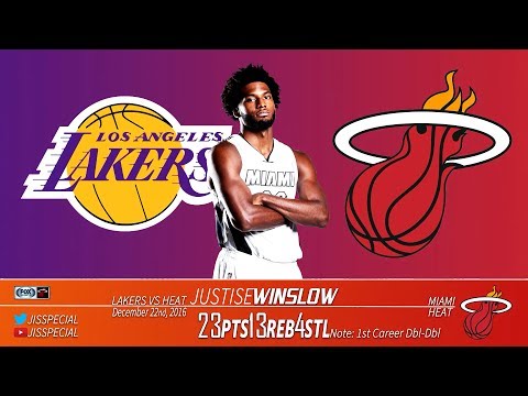 2016.12.22 Lakers vs Heat Justise Winslow Highlights, 23 Points, 13 Rebs, 1st Career Dbl-Dbl!