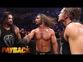 WWE Network Rollins Reigns And Ambrose Triple Power Bomb Randy Orton Through The Announce Table