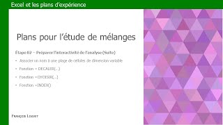 EXCEL et les plans pour l'étude de mélanges - Étape 02