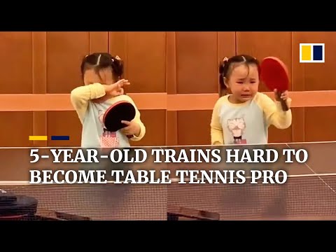 5-year-old girl in China trains hard to become table tennis pro