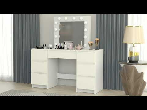 TOALETKA kosmetyczna BIAŁA z lustrem 12 LED wizaż BETI7