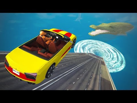 BeamNG drive - Giant Water Vortex Open Bridge Jumping Crashes