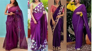 Top 8 contrast blouse with Purple Saree🥻