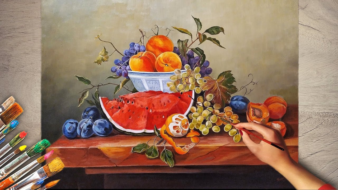 still life oil painting tutorial - watermelon