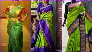 Parrot green color saree designs | green saree collection | saree styling ideas