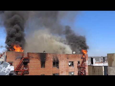 Yonkers FD battles fast moving BLAZE on the top floor and cockloft of apt building