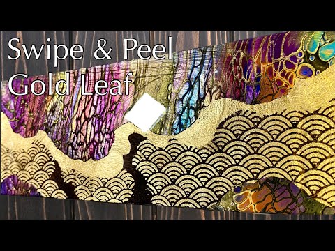 (95)Gold leaf with Stencil experiment/Sheleeart Swipe technique/Acrylic Pouring/Fluid Art/金箔アート/青海波