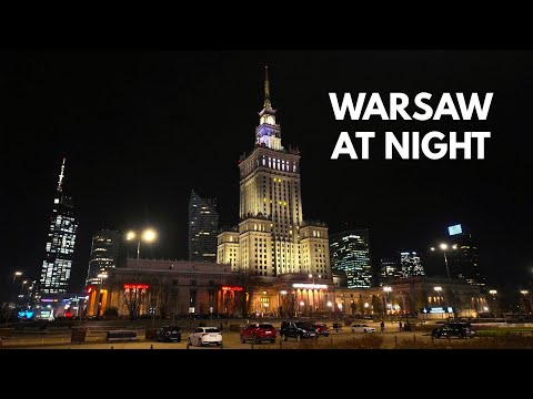 Walking at Night in Warsaw, Poland - Palace of Culture / Spacer w Warszawie - Walking Tour