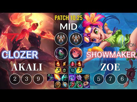T1 Clozer Akali vs DWG ShowMaker Zoe Mid - KR Patch 10.25