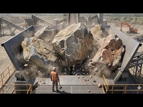 INSANE Rock Crushing Skills | Worker Pushes Giant Boulder Into Crusher Machine! #stonecrusher 