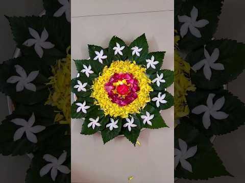 Easy & Simple thali decoration for navratri pooja, Pooja thali decoration with flowers, leaves.