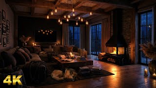 Rainy Night Ambience 🌧️ | Soft Rain & Crackling Fireplace Indoors