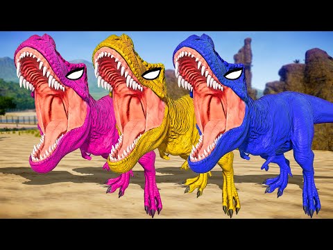 Tyrannosaurus Rex Color Pack vs Spinosaurus, Mapusaurus, Malusaurus - Jurassic World Evolution