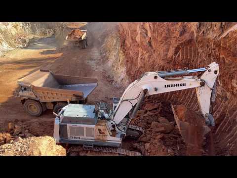 Two Liebherr 984 Excavators & Caterpillar 777C-D Dumpers Move Overburden - Sotiriadis/Labrianidis