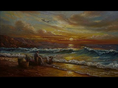 How I Paint Seascape Just By 4 Colors Oil Painting Seascape  Step By Step 132 By Yasser Fayad